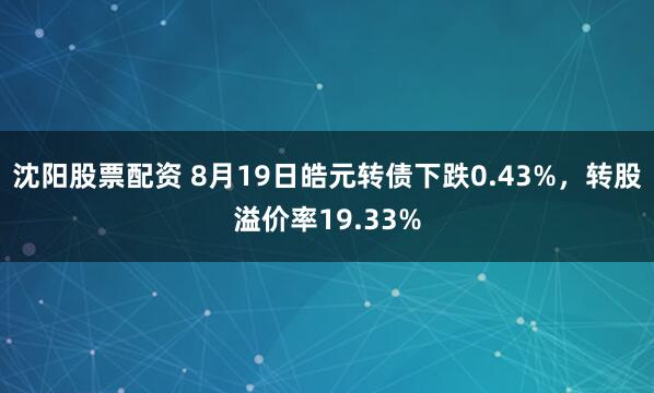 沈阳股票配资 8月19日皓元转债下跌0.43%，转股溢价率19.33%